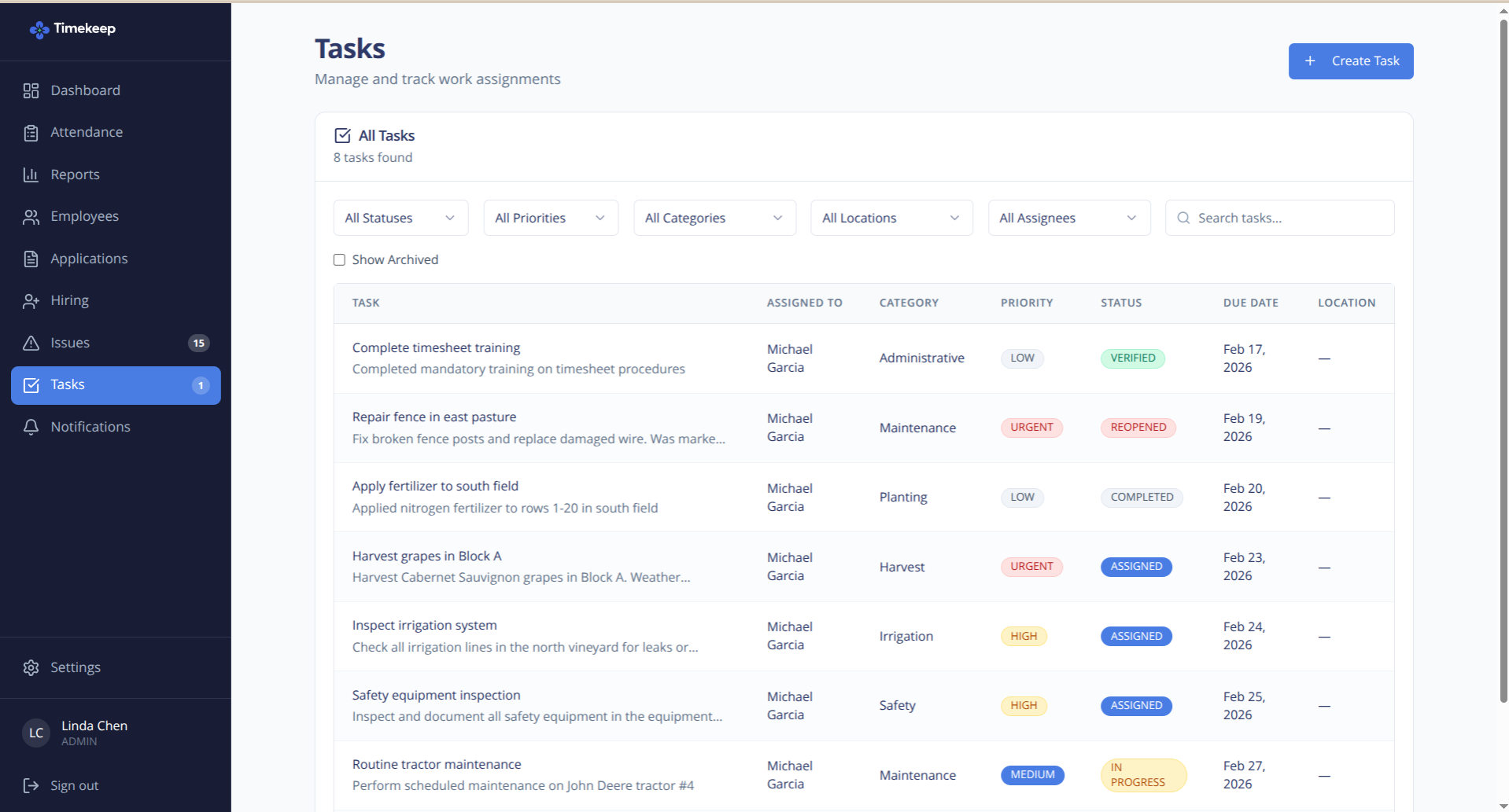 TimeKeep task management